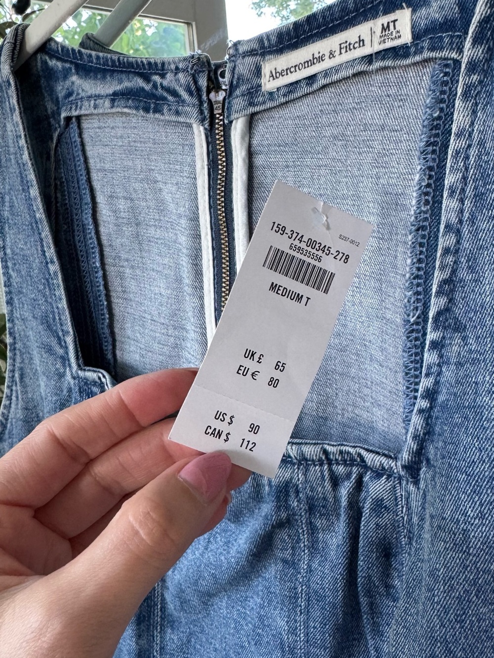 Abercrombie & Fitch Mila Denim Square-Neck Mini Dress - Blue, M Tall - Picture 2 of 9